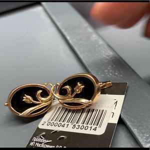 Vintage Russian Black Onyx & Old Gold earrings.